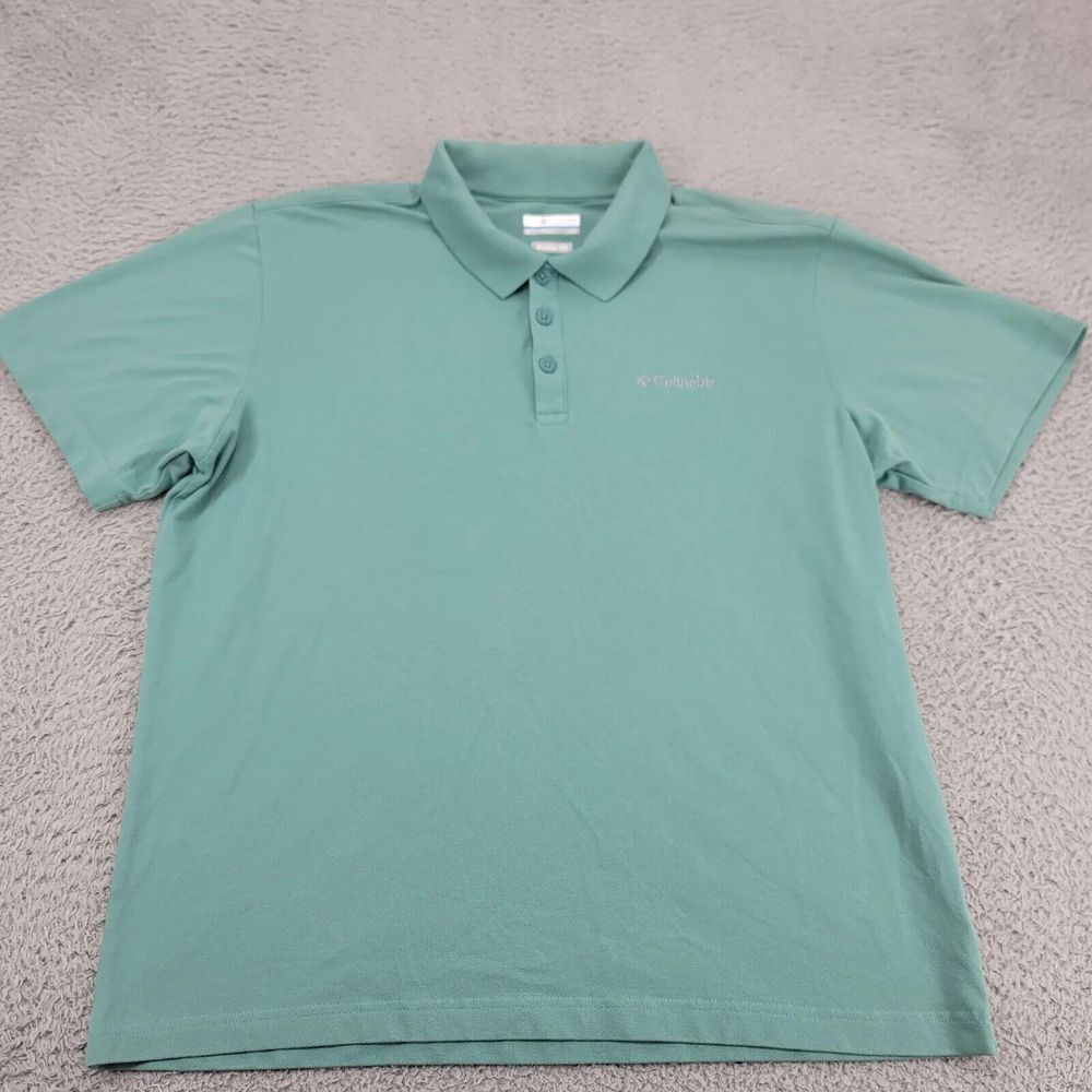 Columbia Shirt Mens Large Green Active Fit Outdoors Polo Camp Golf‎ Rugby Casual